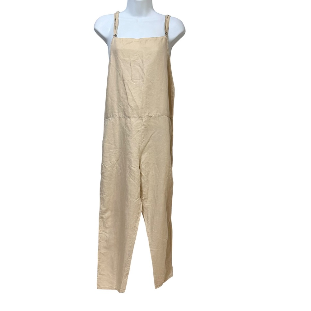 Baserange Otay Jumpsuit Beige XS Linen Blend Adjustable Strap Wide Leg Minimalis